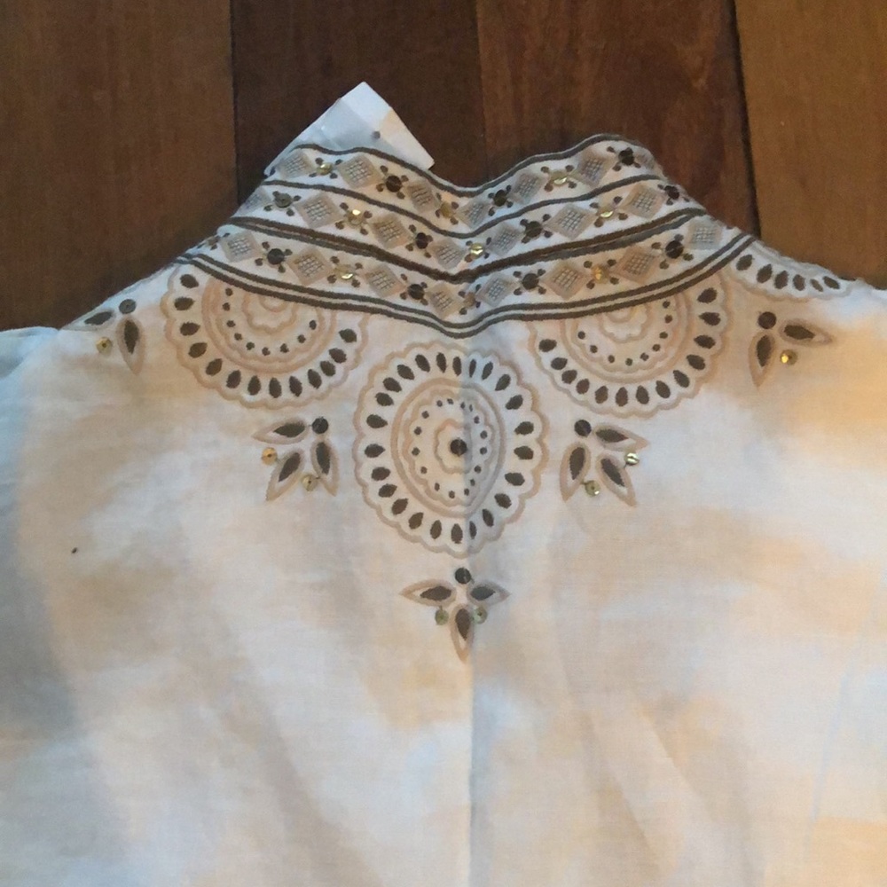 J. Crew Cream Linen Tunic w/ Embroidery, High Neck, and Side Vents NWT size XS - Picture 7 of 8